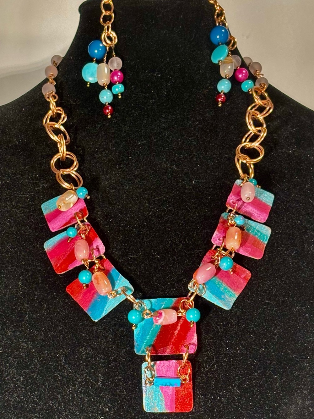 Artisan All Copper Painted Necklace & Earrings Set